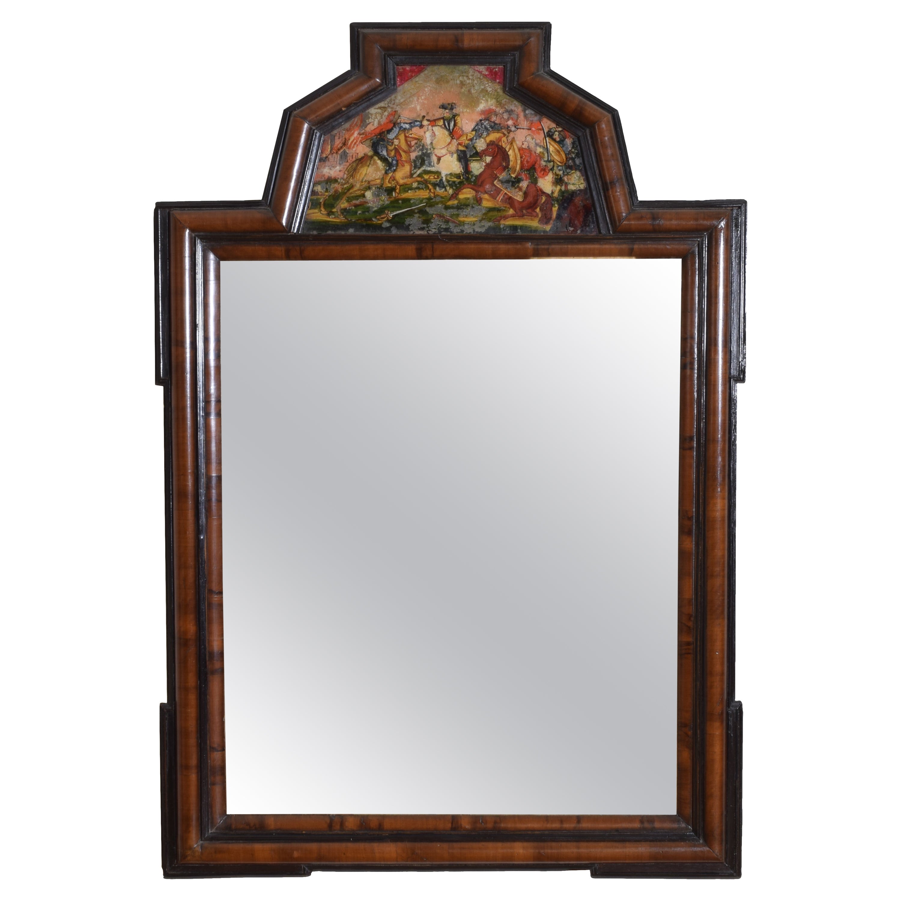Espejo de nogal y verre eglomise de estilo barroco holandés, 2ª mitad S. XIX en venta
