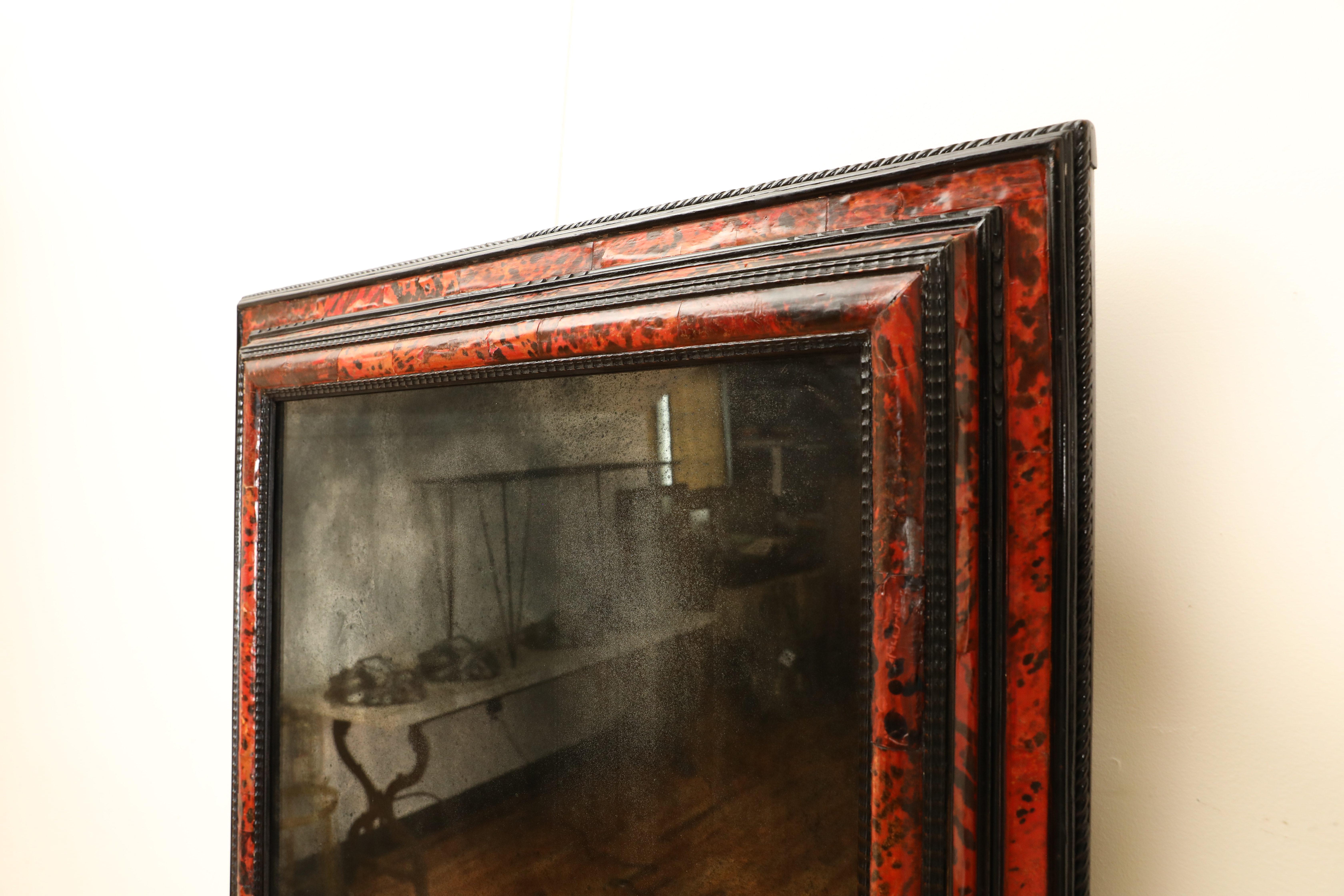 Early 18th Century Dutch Baroque Tortoiseshell Veneered & Ripple-Molded Ebonized Mirror, 17/18thc. For Sale