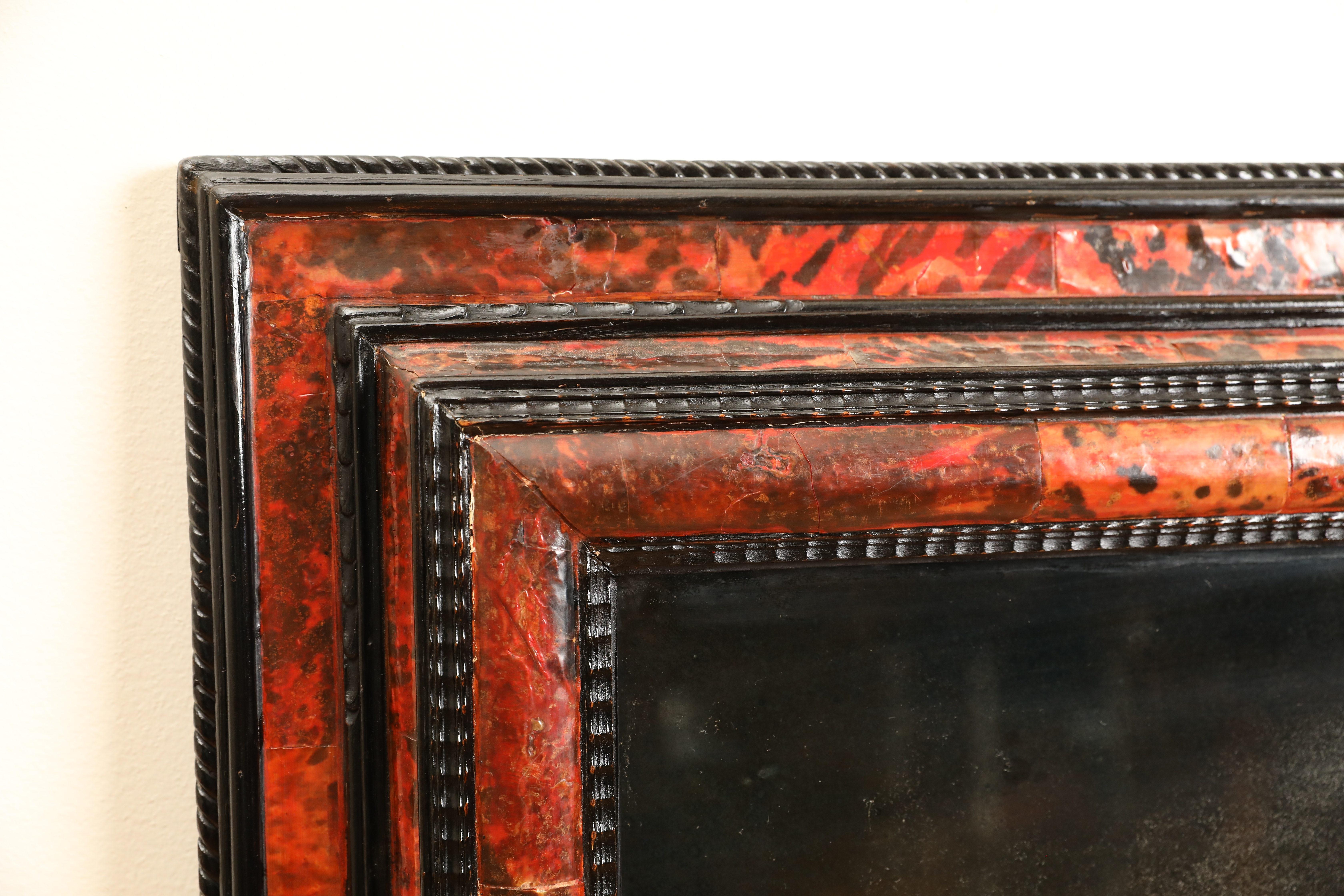 Tortoise Shell Dutch Baroque Tortoiseshell Veneered & Ripple-Molded Ebonized Mirror, 17/18thc. For Sale