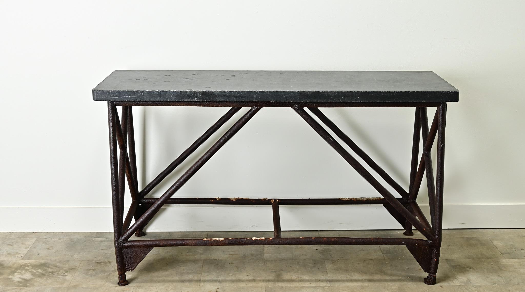 Cast Dutch Belgian Bluestone & Iron Console For Sale