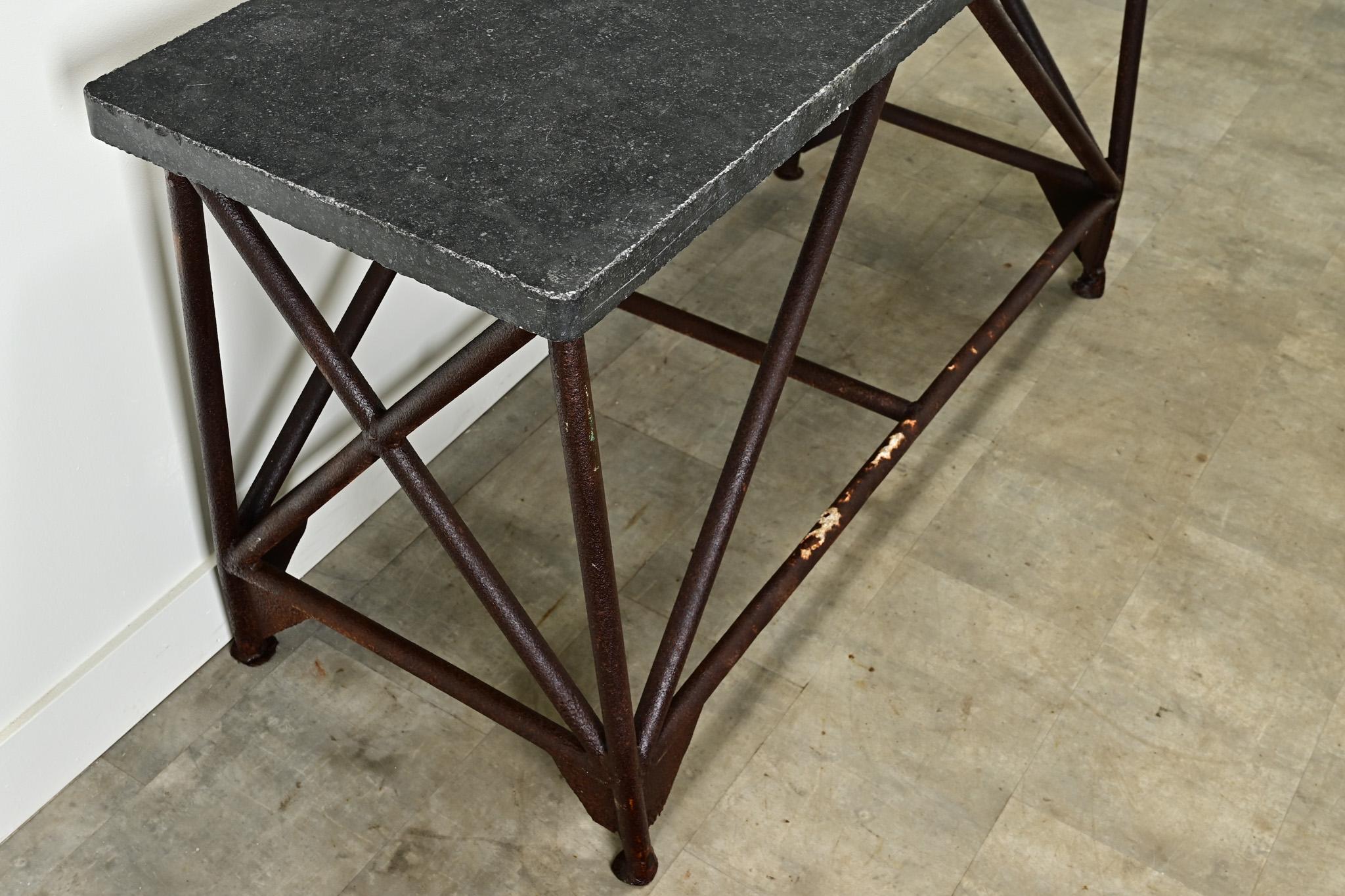 Stone Dutch Belgian Bluestone & Iron Console For Sale