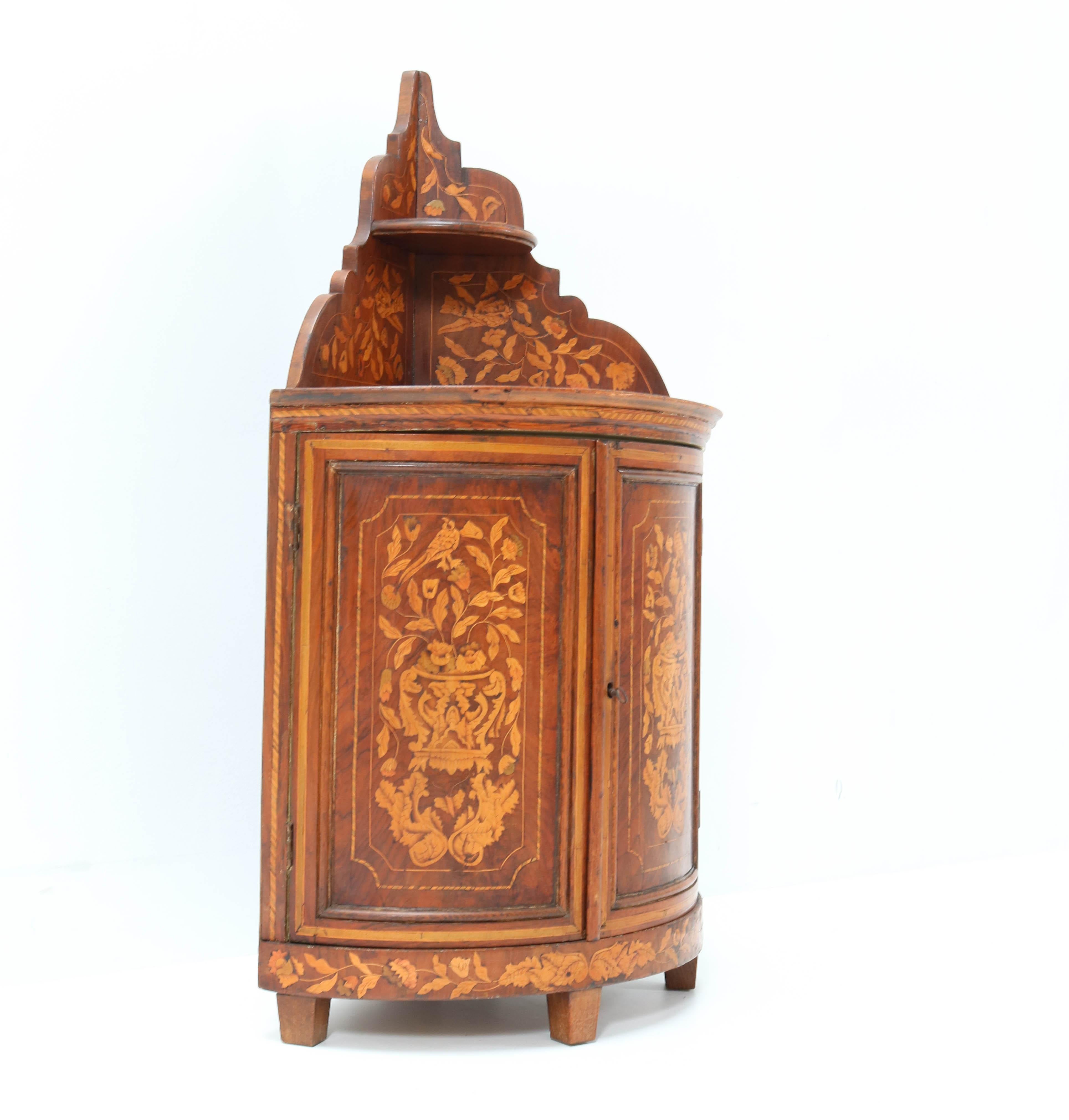 Dutch Biedermeier Padouk Corner Cabinet with Marqueterie, 1830s 1