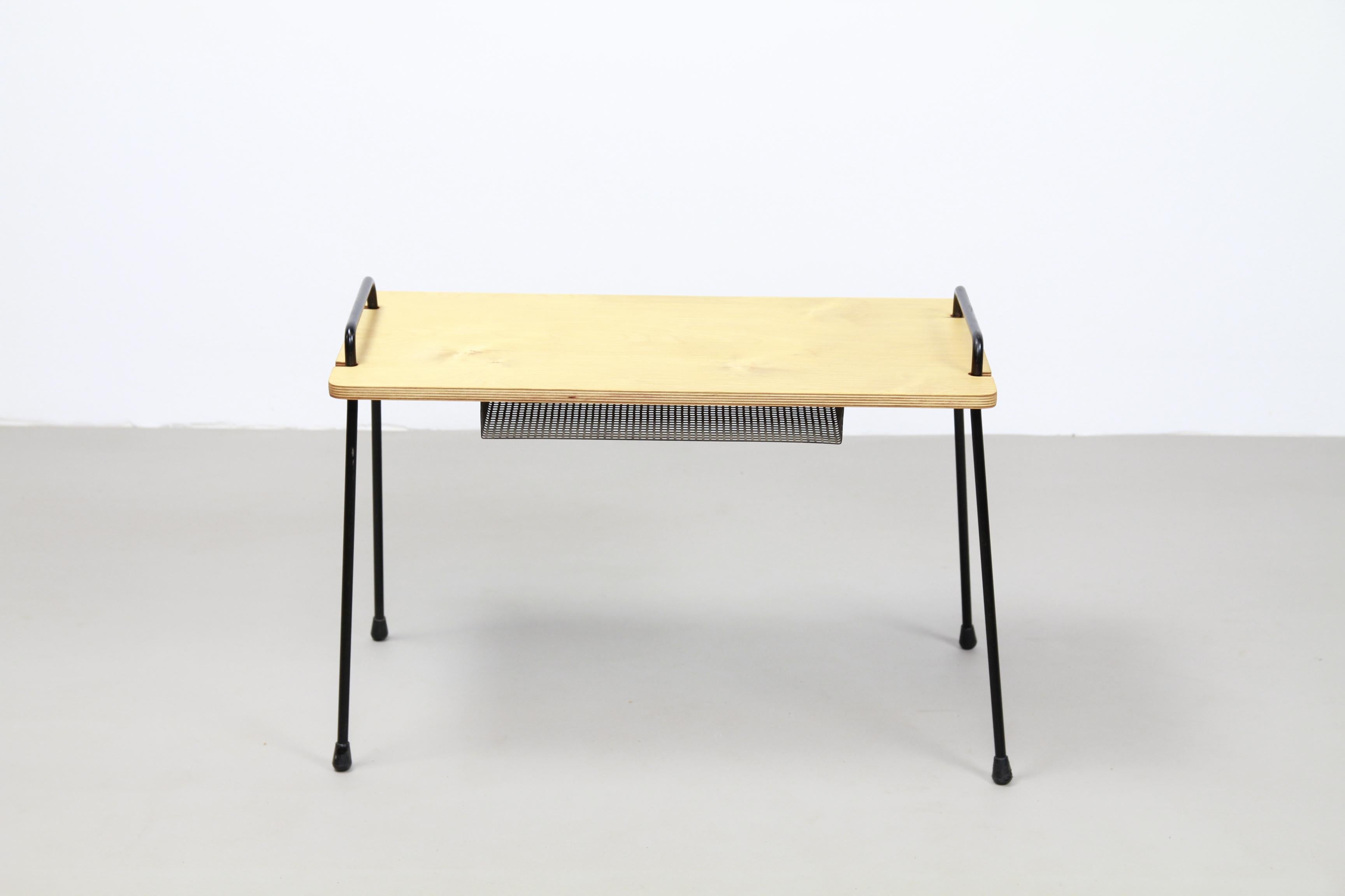 Mid-Century Modern Dutch Birch Pastoe Side Table with Perforated Metal Rack by Cees Braakman, 1950
