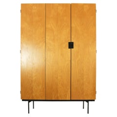 Retro Dutch Birch, Teak 
Metal Wardrobe KB10 by Cees Braakman for UMS Pastoe, 1950s