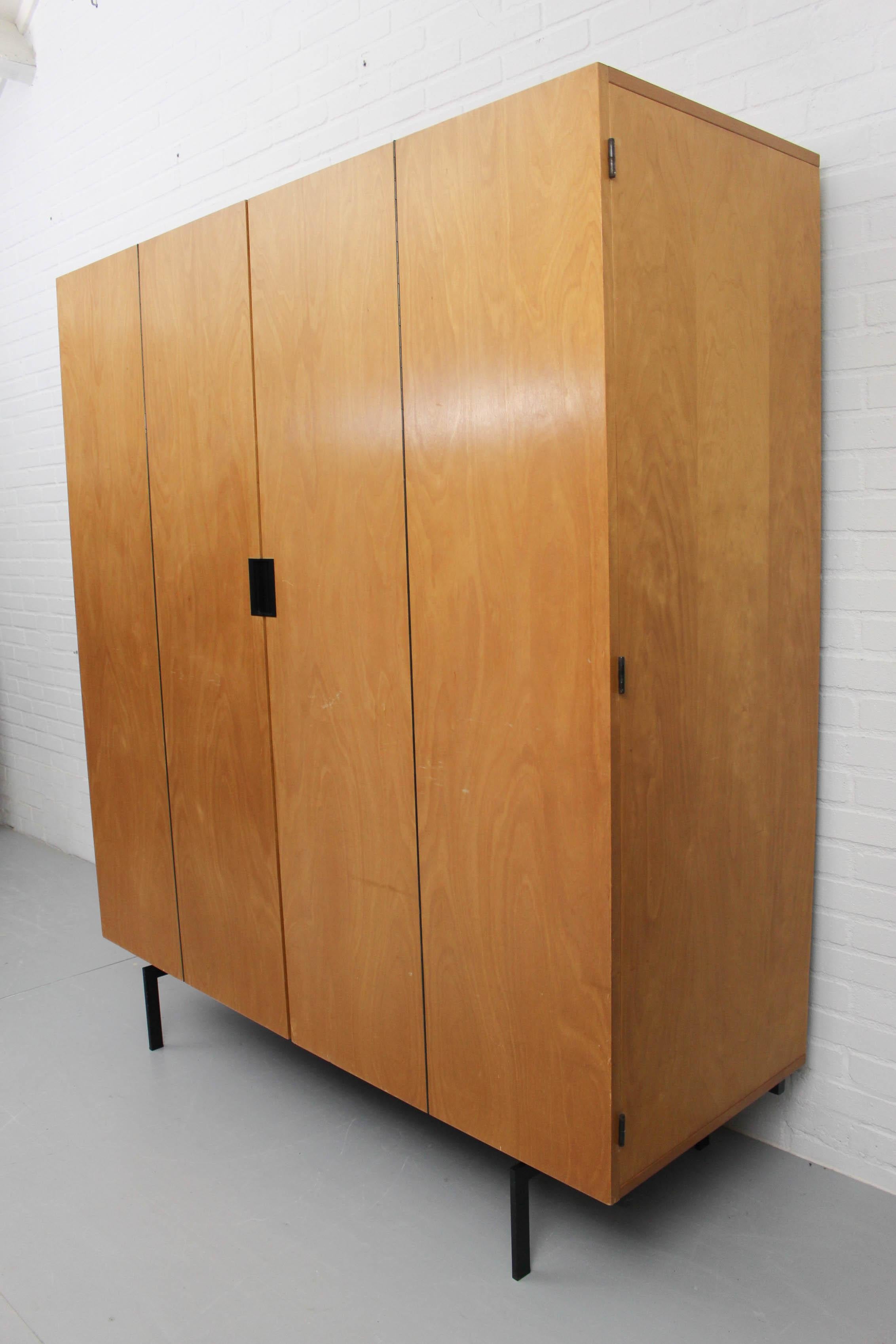 Dutch Birch, Teak & Metal Wardrobe KB14 by Cees Braakman for UMS Pastoe, 1950s 2