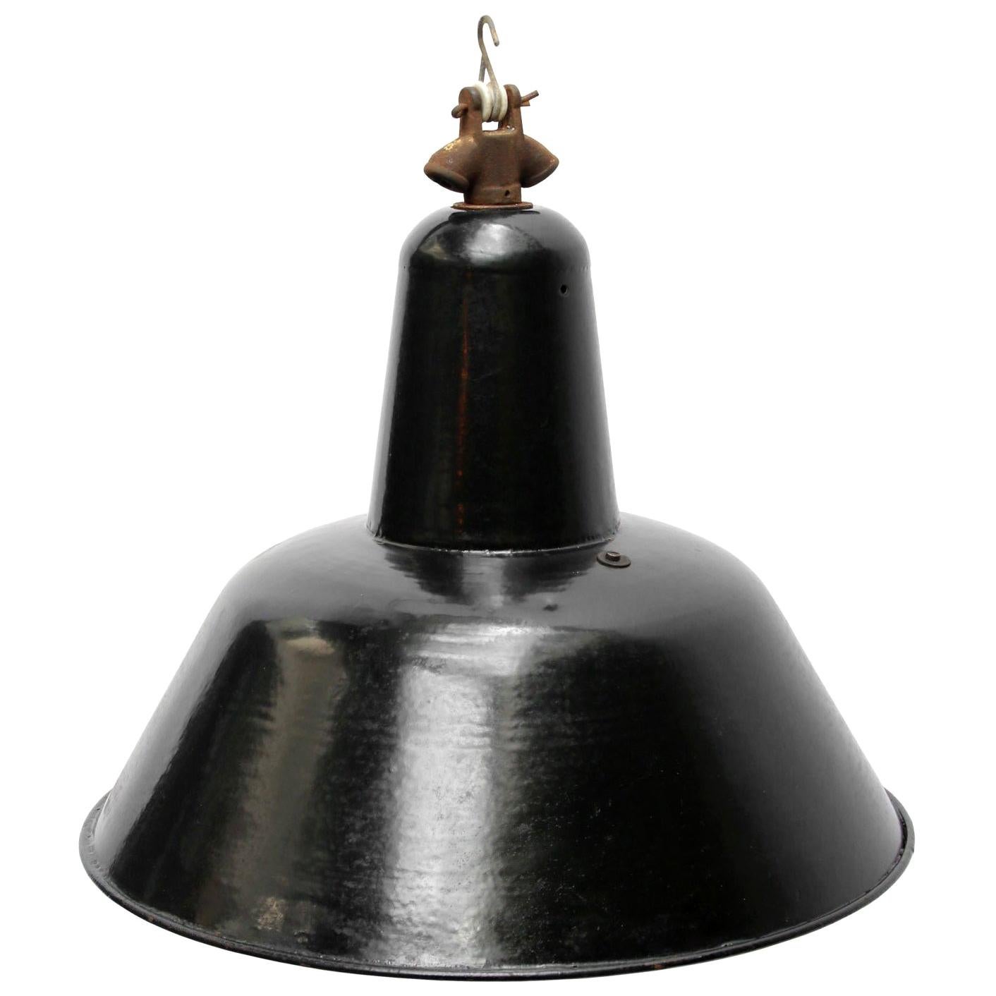Dutch Black Enamel Vintage Industrial Factory Pendant Lamp