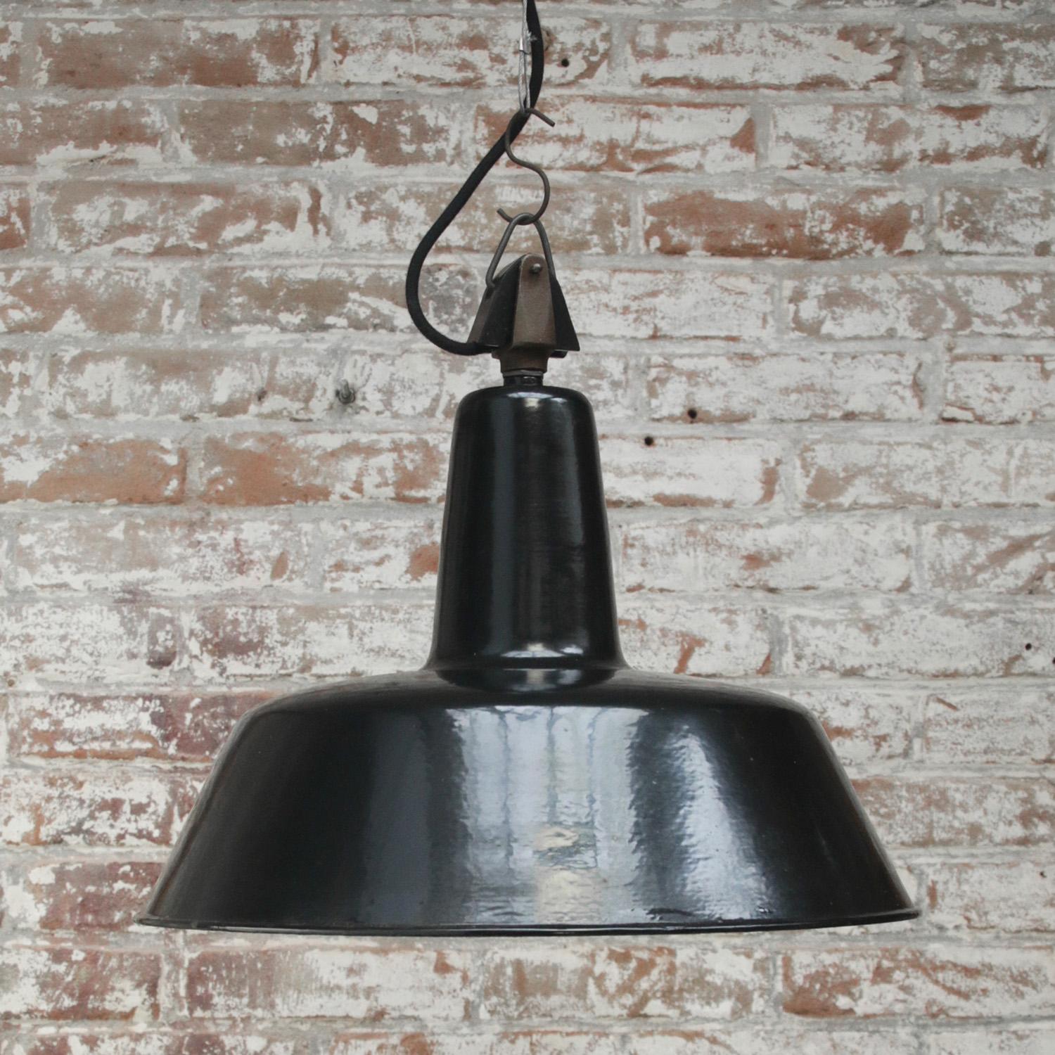20th Century Dutch Black Enamel Vintage Industrial Factory Pendant Light by Philips For Sale
