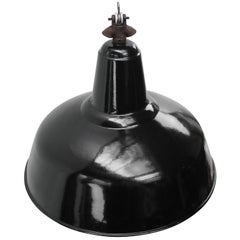 Dutch Black Enamel Vintage Industrial Factory Pendant Lights by Philips