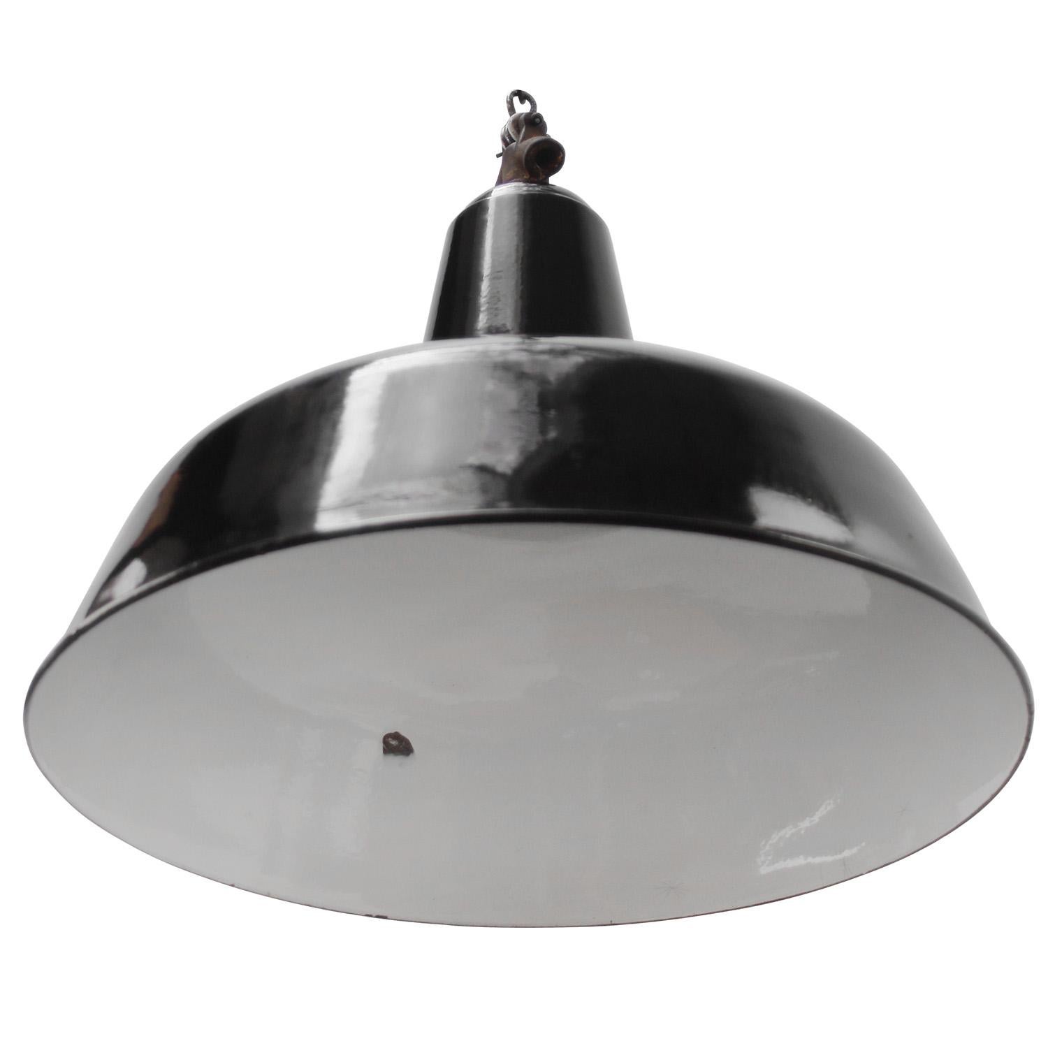 Cast Dutch Black Enamel Vintage Industrial Factory Pendant Lights by Philips For Sale