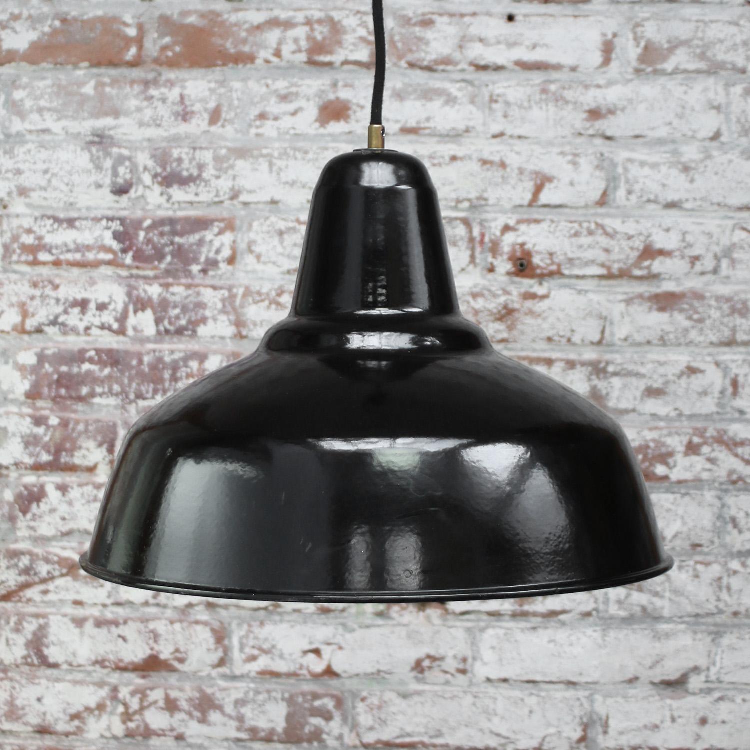 20th Century Dutch Black Enamel Vintage Industrial Factory Pendant Lights by Philips For Sale