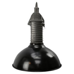 Lámparas colgantes industriales vintage de esmalte negro de Philips, Holanda