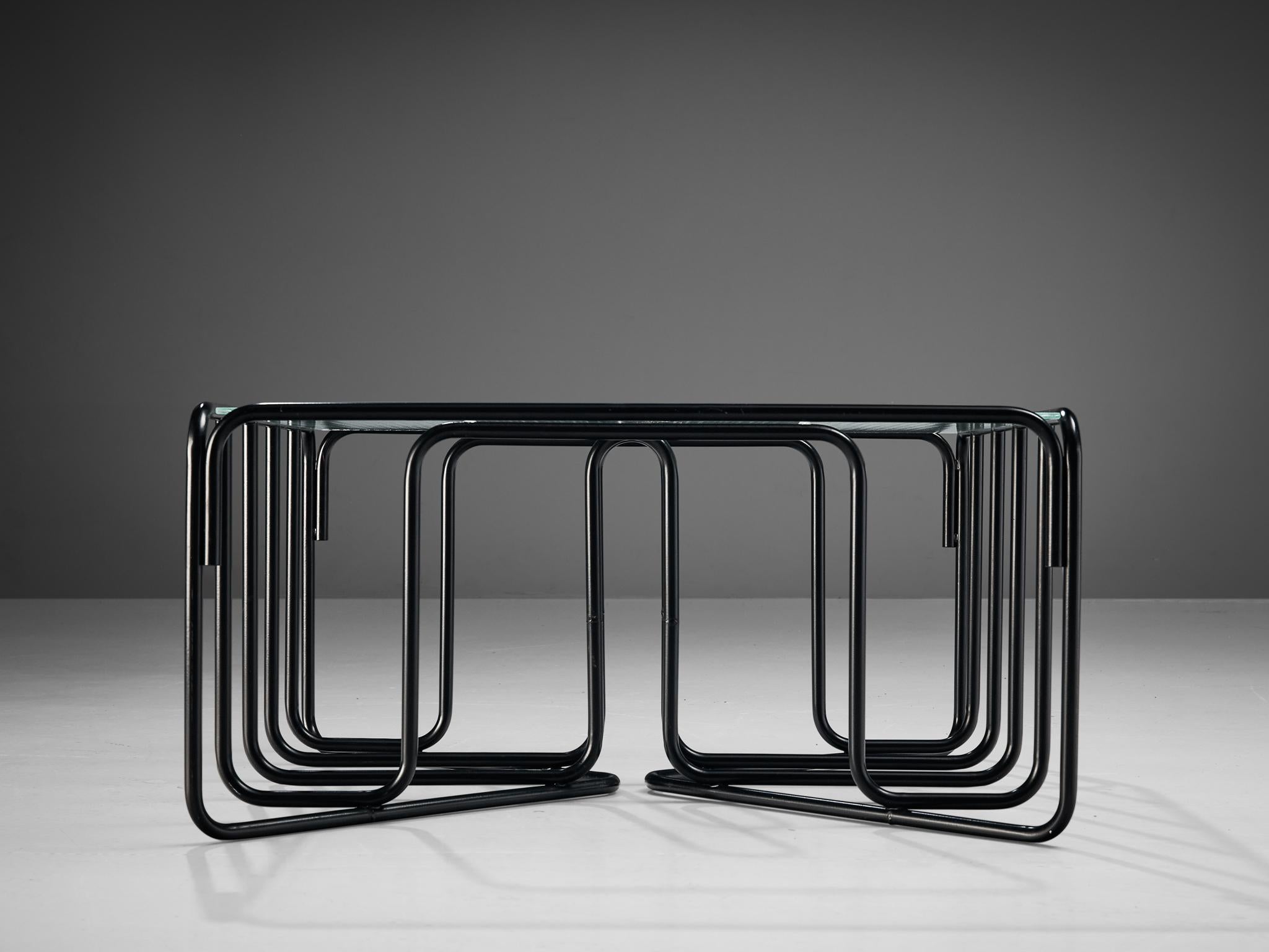 Dutch Black Tubular Couchtisch mit Glasplatte im Zustand „Gut“ im Angebot in Waalwijk, NL