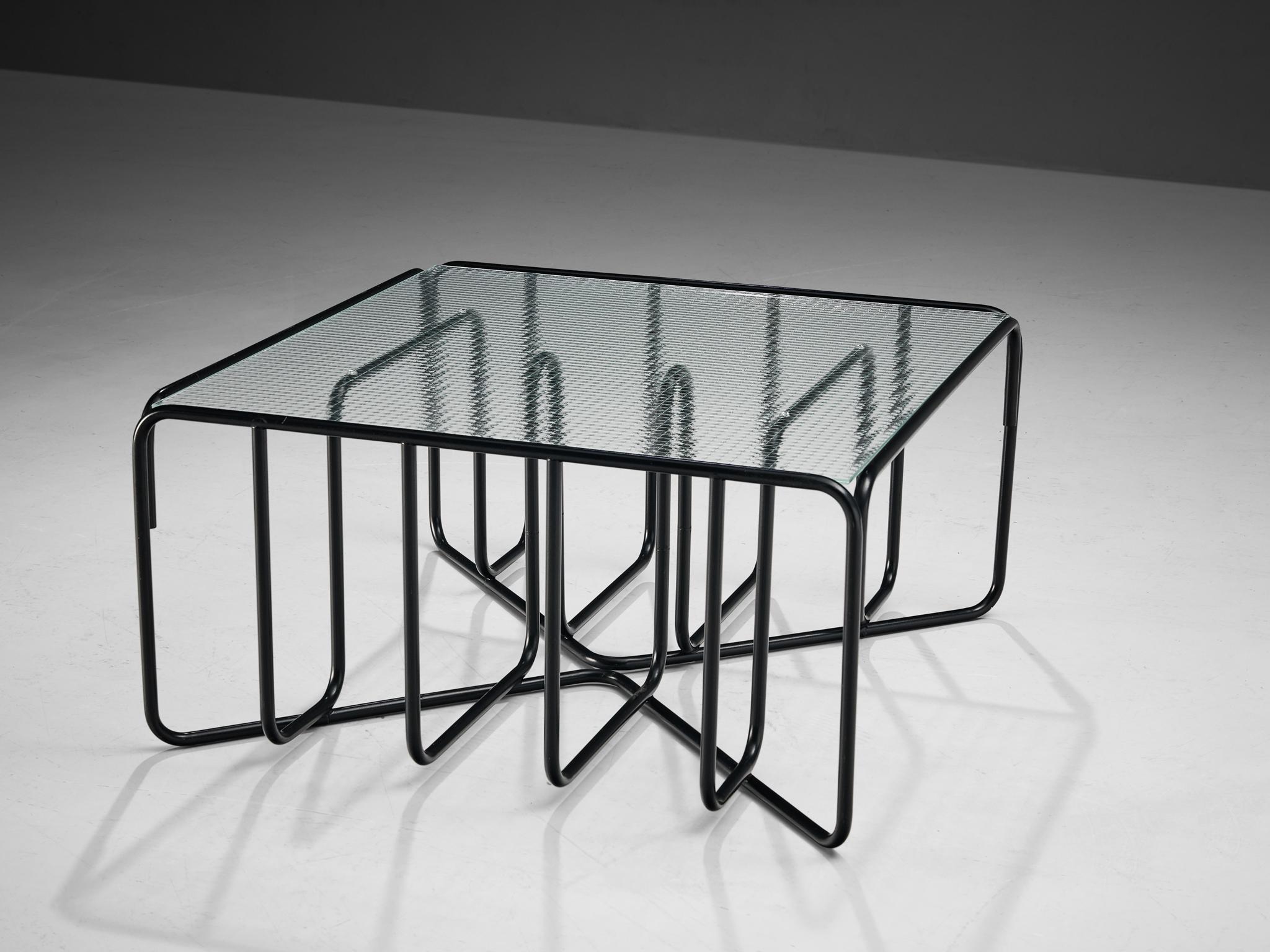 Dutch Black Tubular Couchtisch mit Glasplatte im Angebot 1