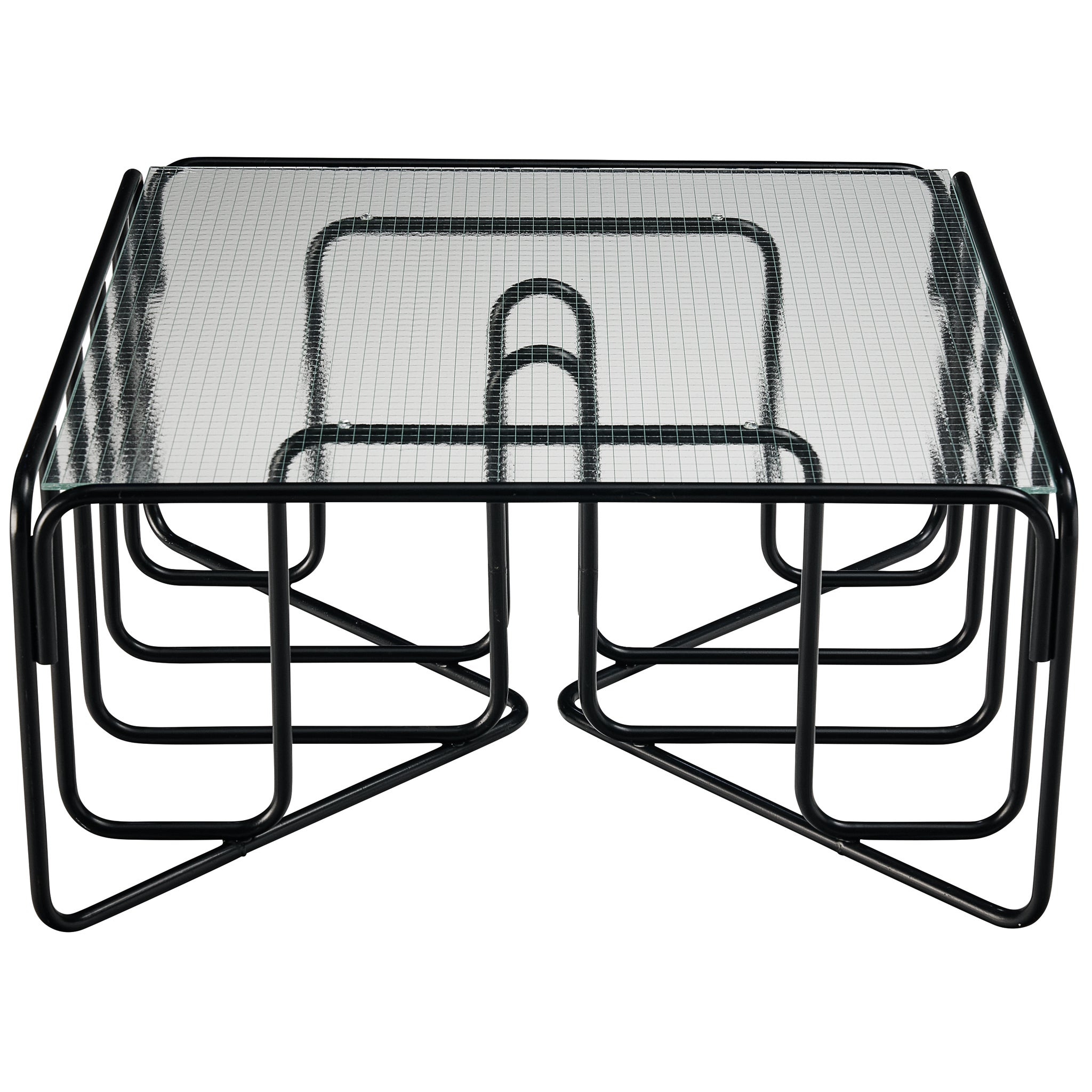 Table basse tubulaire noire hollandaise avec plateau en verre