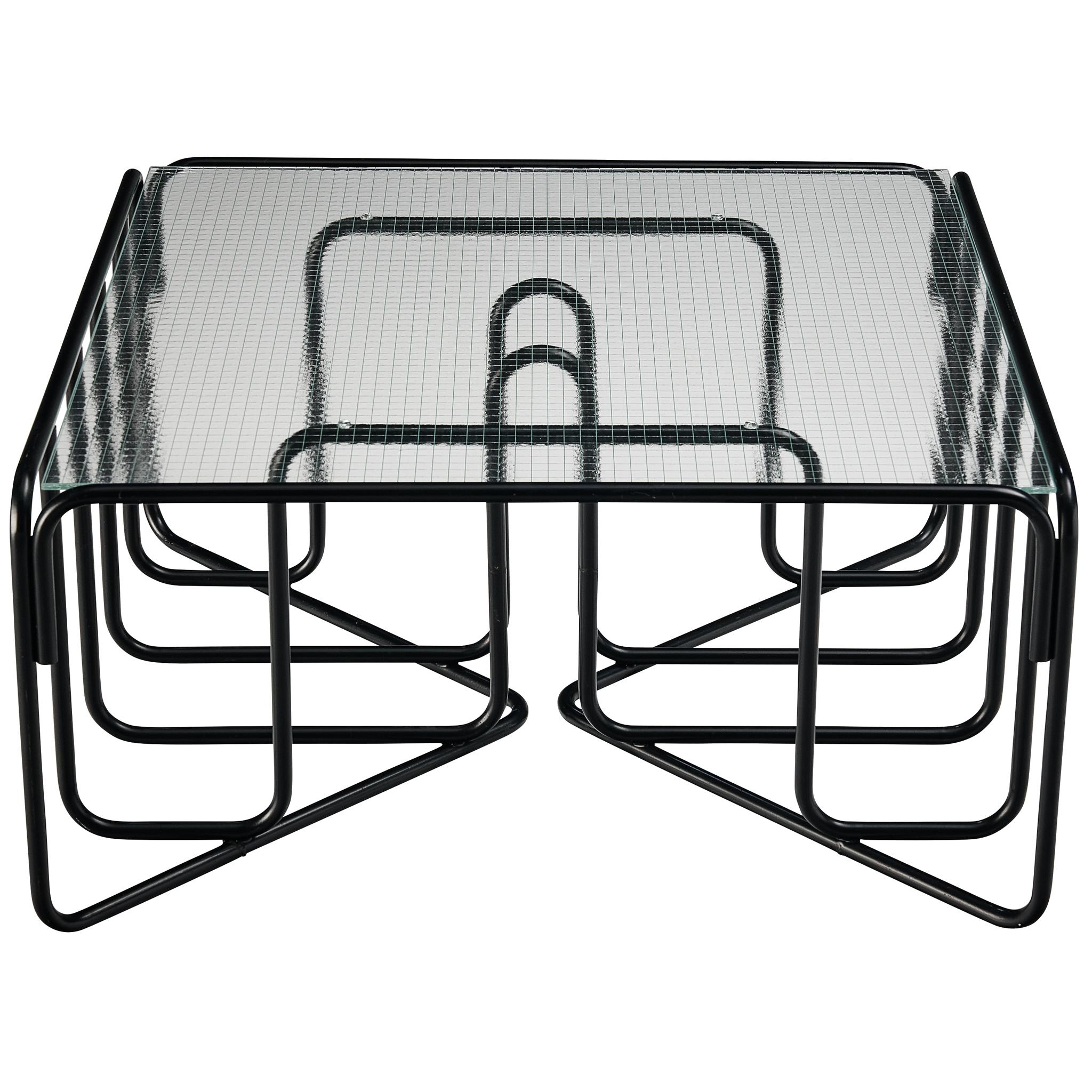 Dutch Black Tubular Coffee Table With Glass Top