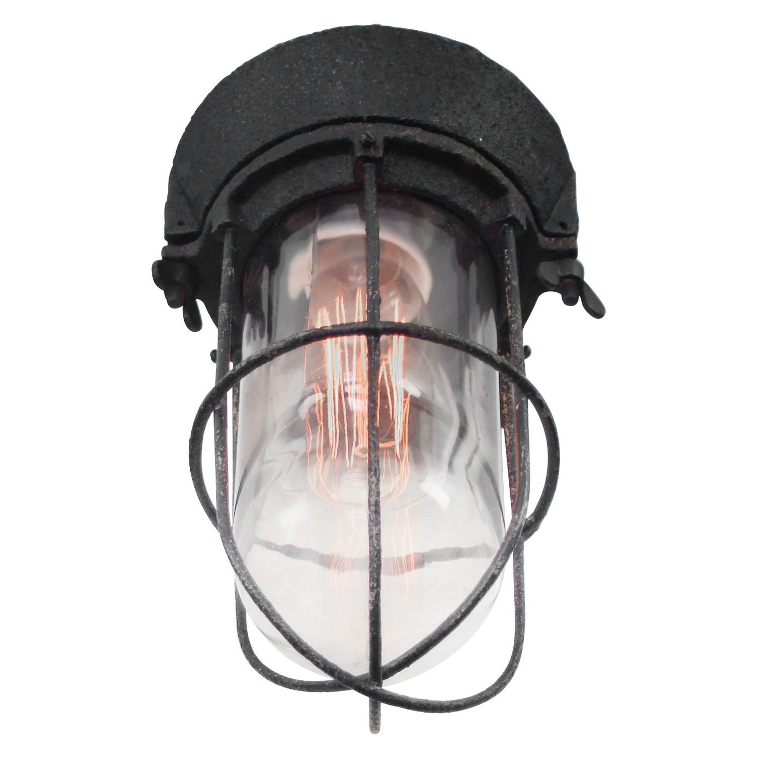 Dutch Black Vintage Industrial Clear Glass Cast Iron Wall Lamp Scone For Sale 1
