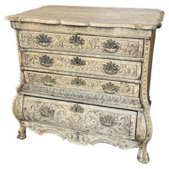 Dutch Bleached Oak Carved Bombay Chest Of Drawers, 1700s