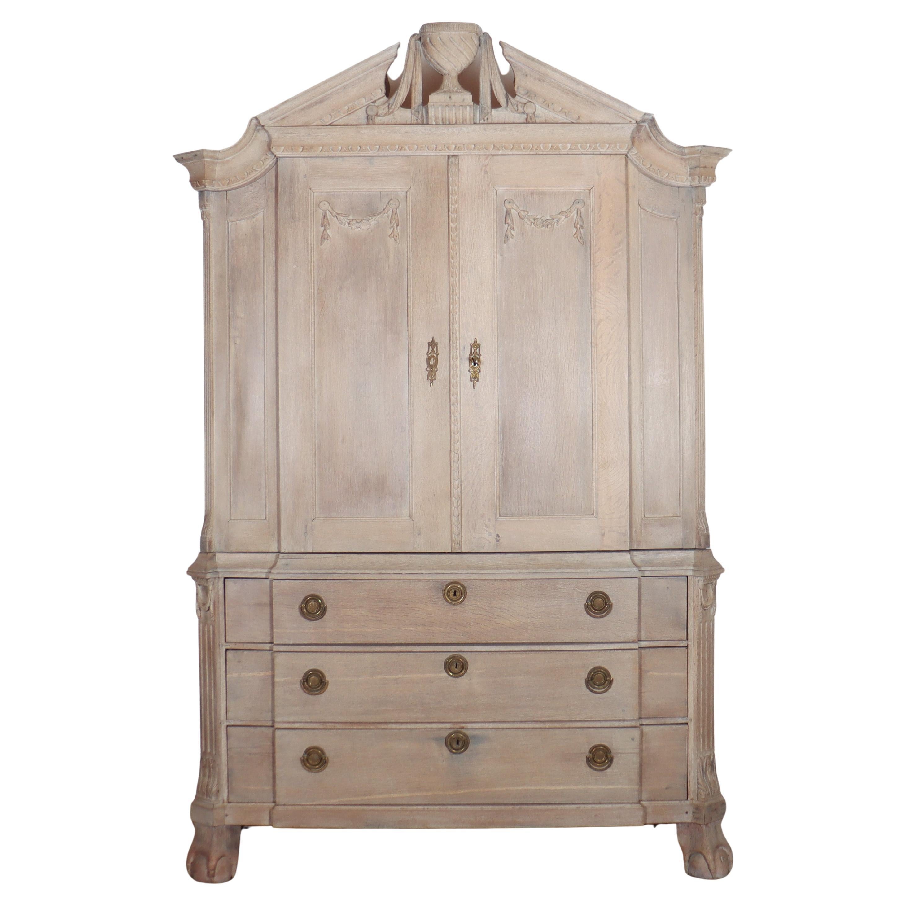 Dutch Bleached Oak Linen Cupboard For Sale