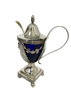 Dutch Blue Crystal Mustard Pot with Silver Mount by Jan Van Der Cop, 1833