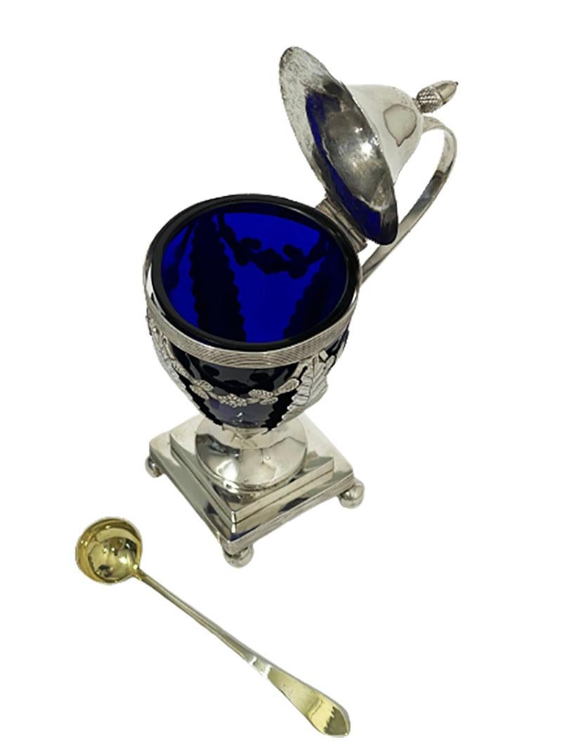 Niederländischer Senftopf aus blauem Kristall mit Silberbeschlägen von Jan Van Der Cop, 1833 im Angebot 2