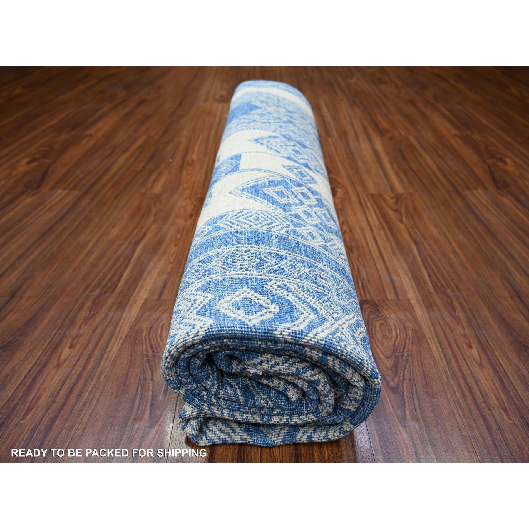 Dutch Blue Fine Peshawar Organic Wool Hand Knotted Oriental Rug 8'1