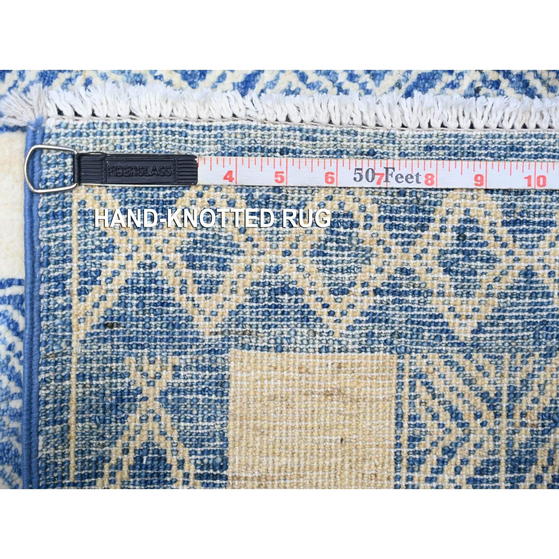 Dutch Blue Fine Peshawar Organic Wool Hand Knotted Oriental Rug 8'1