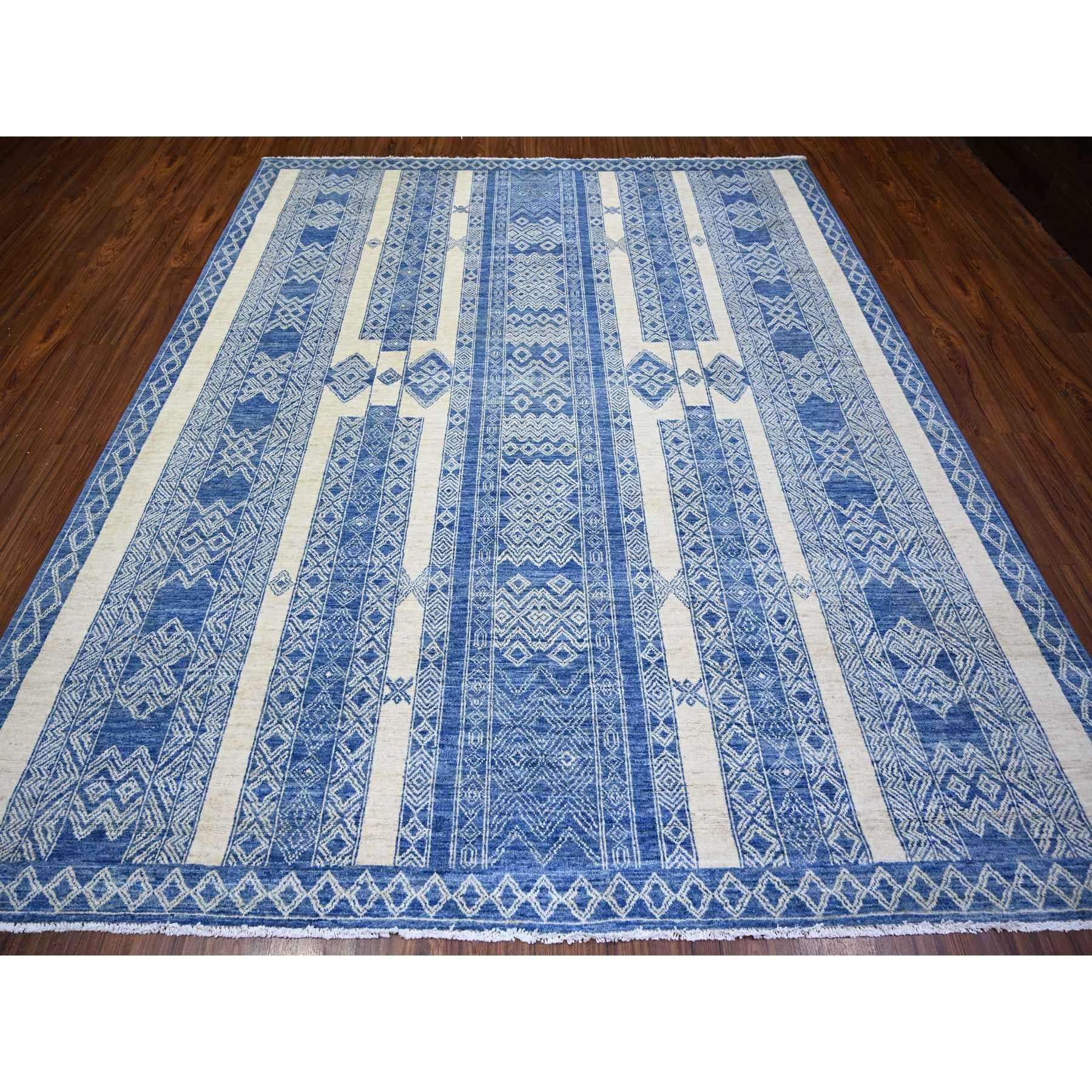 Oushak Dutch Blue Fine Peshawar Organic Wool Hand Knotted Oriental Rug 8'1