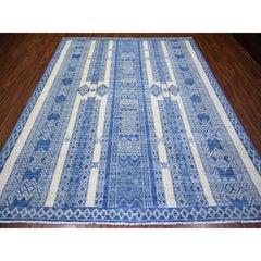 Dutch Blue Fine Peshawar Organic Wool Hand Knotted Oriental Rug 8'1" x 9'9"
