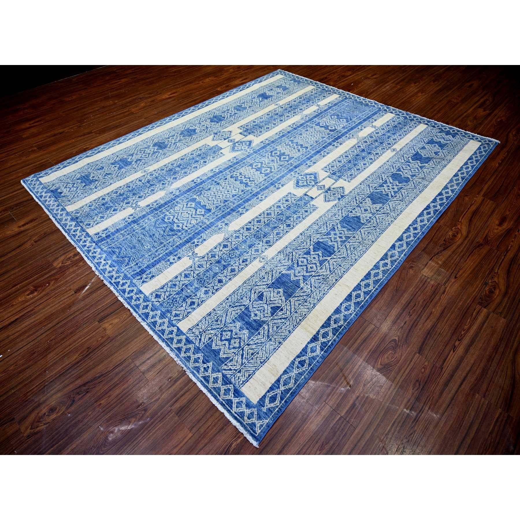 Afghan Dutch Blue Fine Peshawar Organic Wool Hand Knotted Oriental Rug 8'1