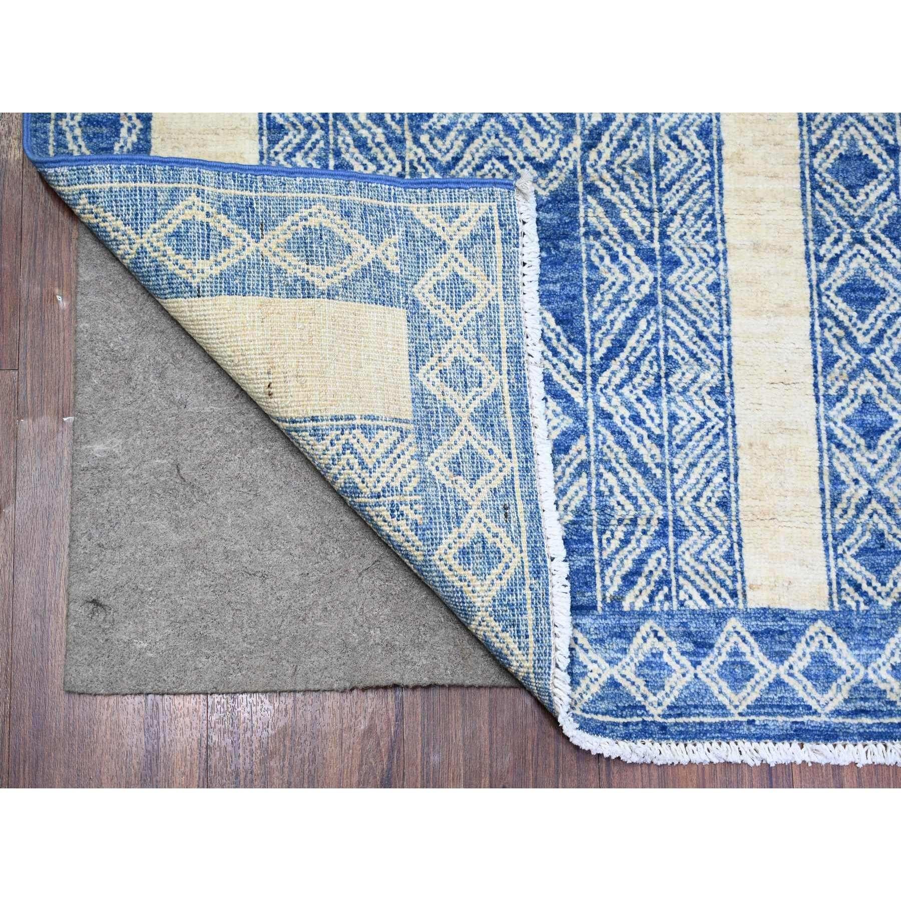 Hand-Knotted Dutch Blue Fine Peshawar Organic Wool Hand Knotted Oriental Rug 8'1
