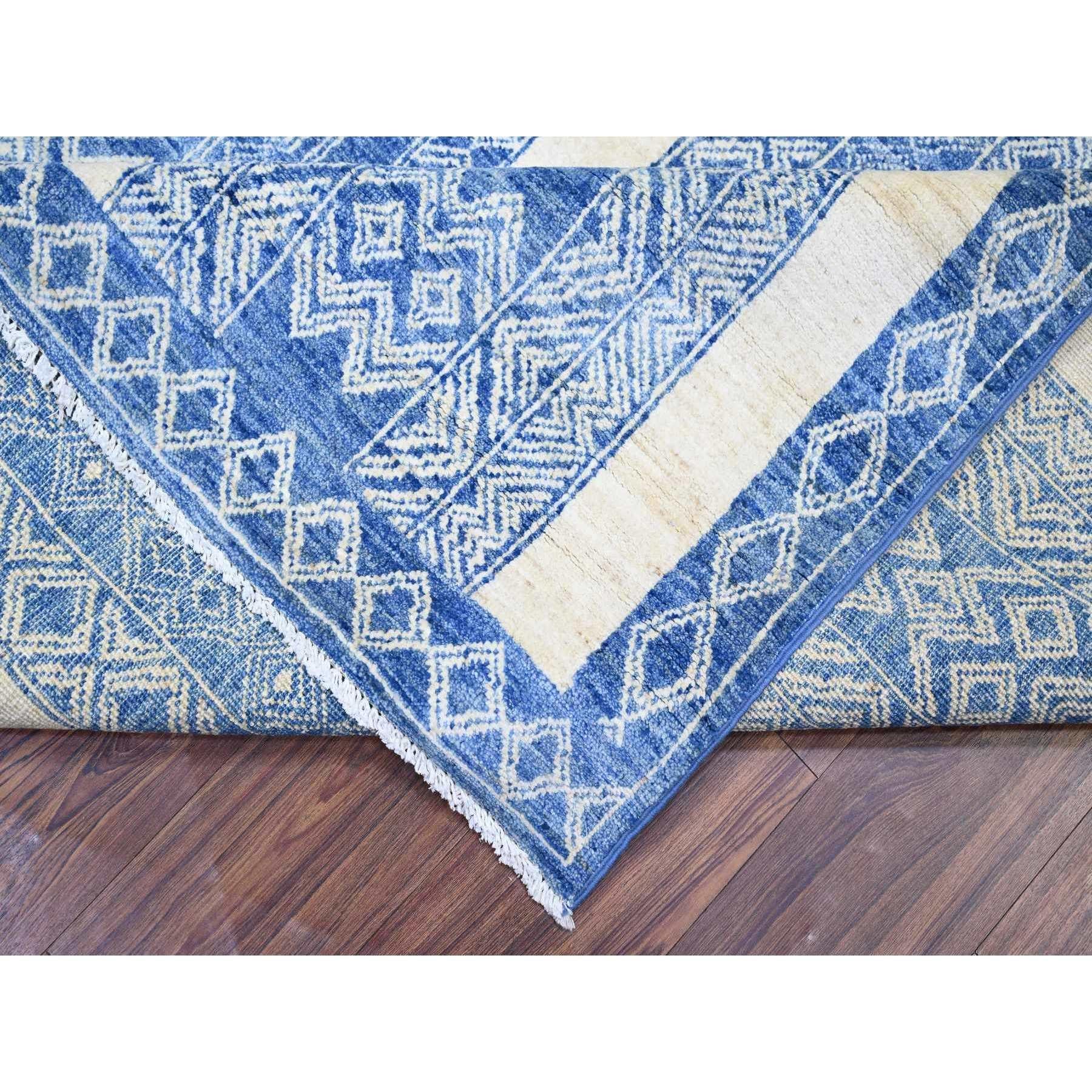 Contemporary Dutch Blue Fine Peshawar Organic Wool Hand Knotted Oriental Rug 8'1