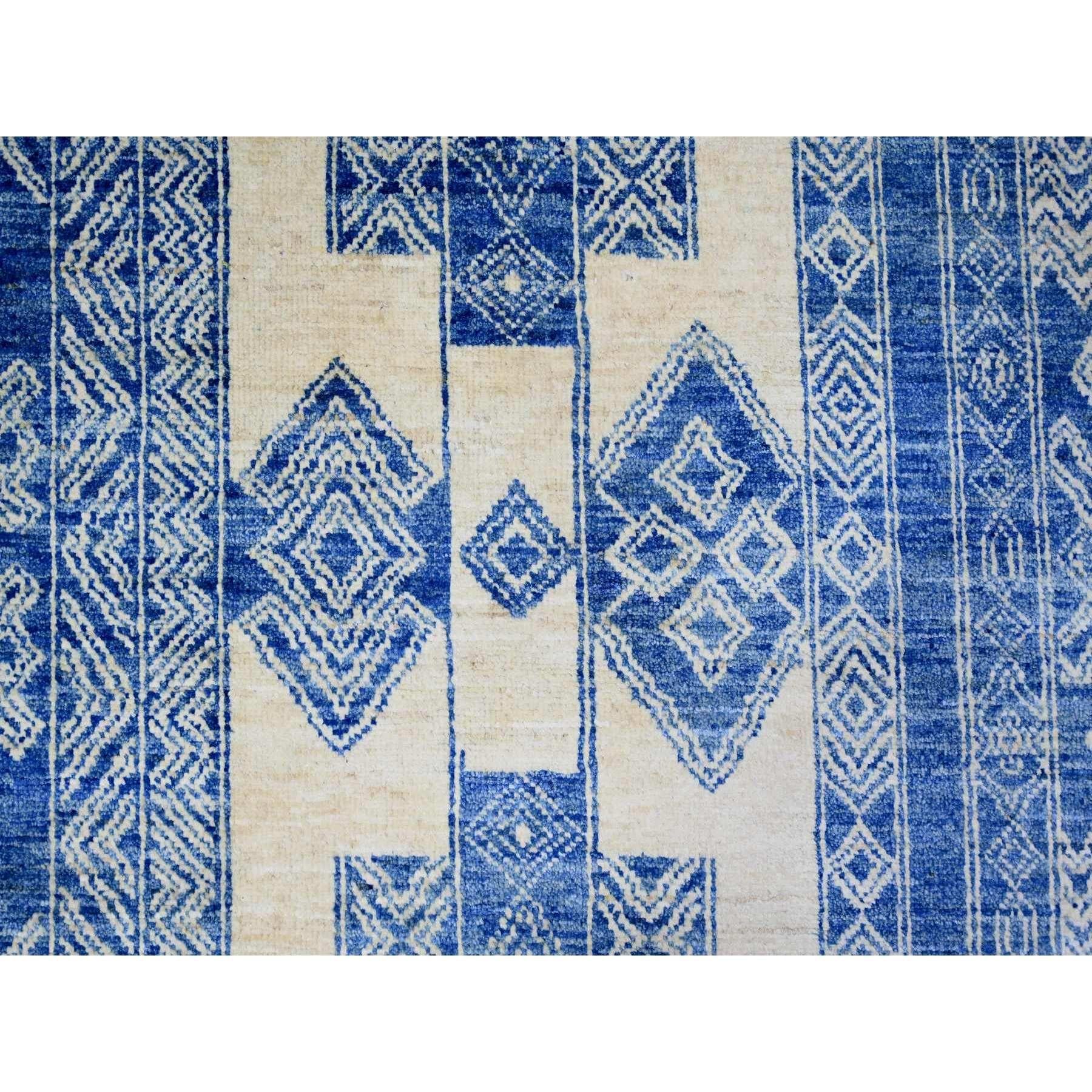 Dutch Blue Fine Peshawar Organic Wool Hand Knotted Oriental Rug 8'1