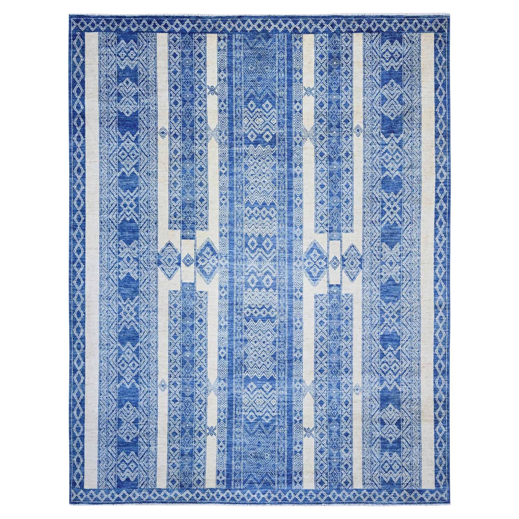 Tapis d'Orient noué à la main, bleu fin de Peshawar, 8'1" x 9'9"