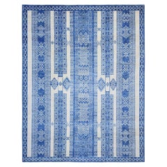 Dutch Blue Fine Peshawar Organic Wool Hand Knotted Oriental Rug 8'1" x 9'9"