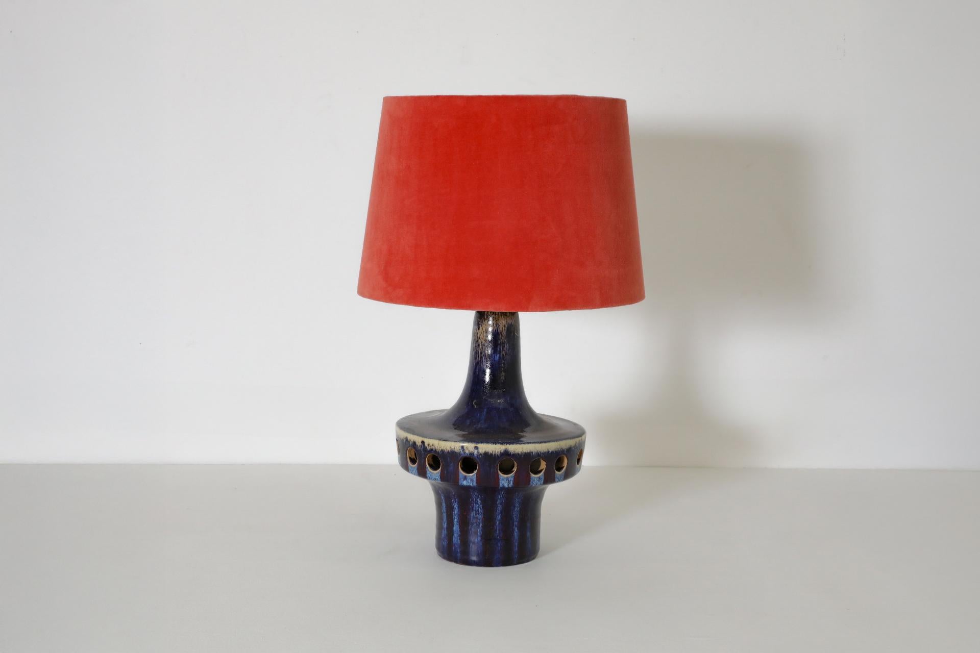 20th Century Dutch Blue Glazed Space Age Ceramic Table Lamp with Cut-Outs by Ravelli