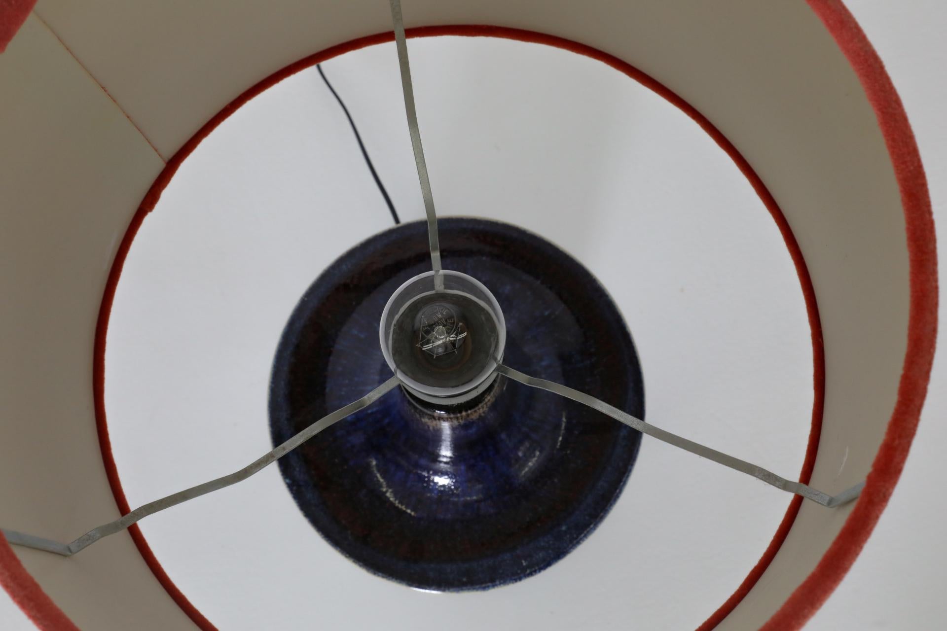 Dutch Blue Glazed Space Age Ceramic Table Lamp with Cut-Outs by Ravelli 2
