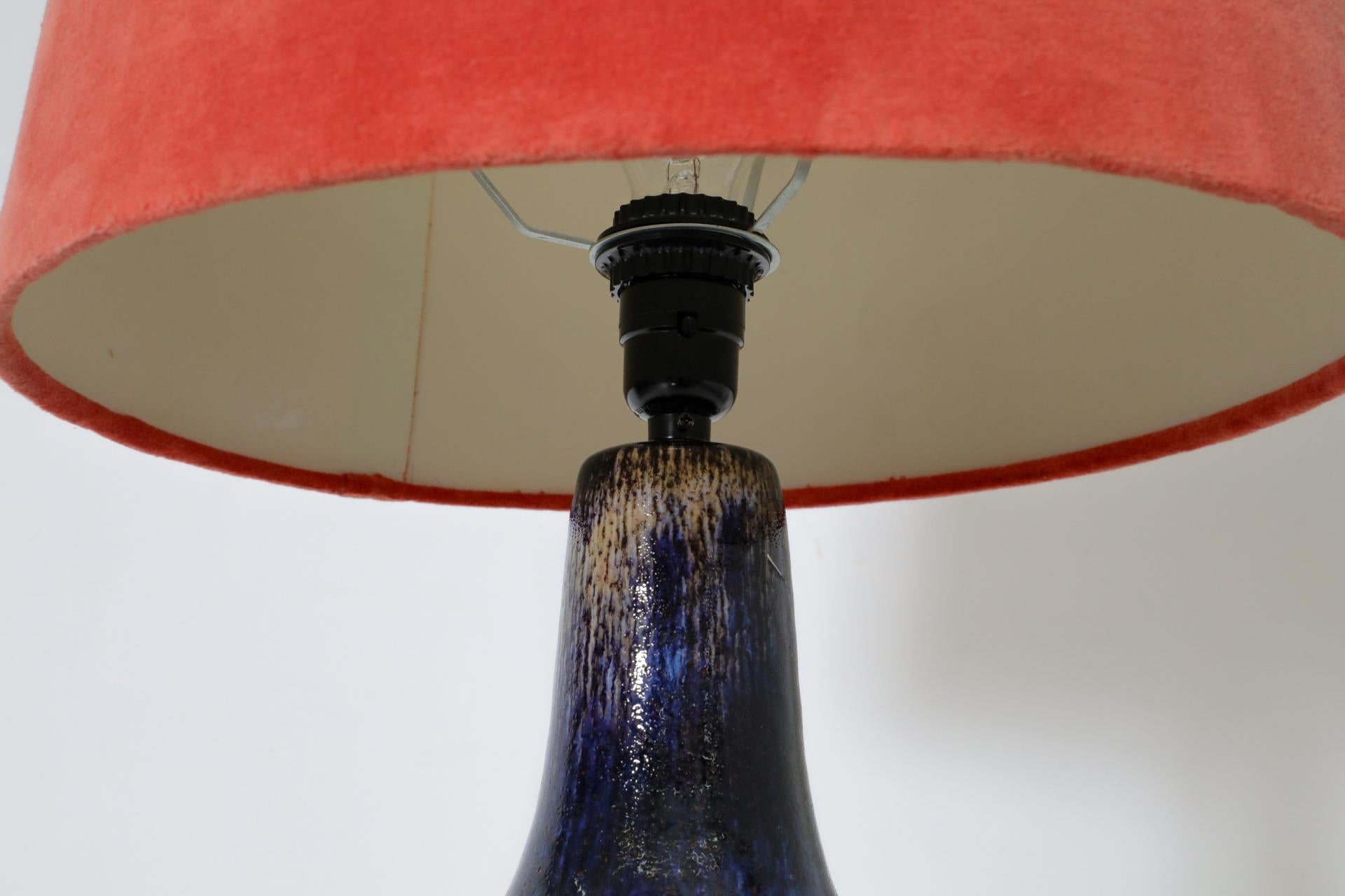 Dutch Blue Glazed Space Age Ceramic Table Lamp with Cut-Outs by Ravelli 3