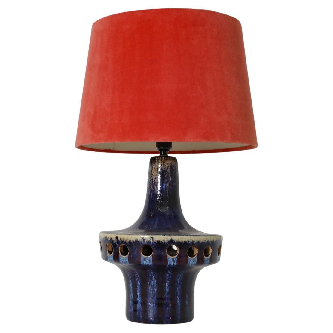 Dutch Blue Glazed Space Age Ceramic Table Lamp with Cut-Outs by Ravelli