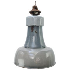 Pendente industriale olandese in ghisa blu grigio smaltato vintage Top-Light