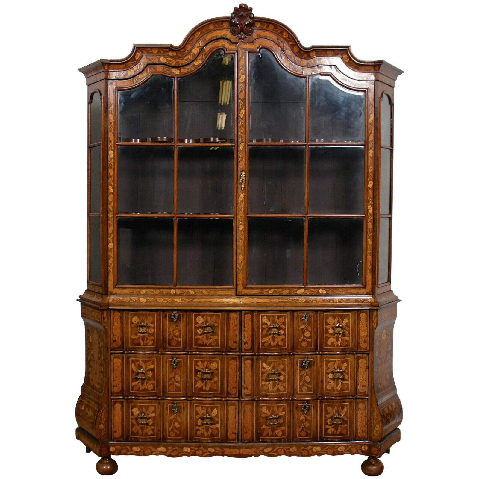 Dutch Bombe Bookcase Vitrine Display Cabinet on Chest Glazed Dresser For Sale