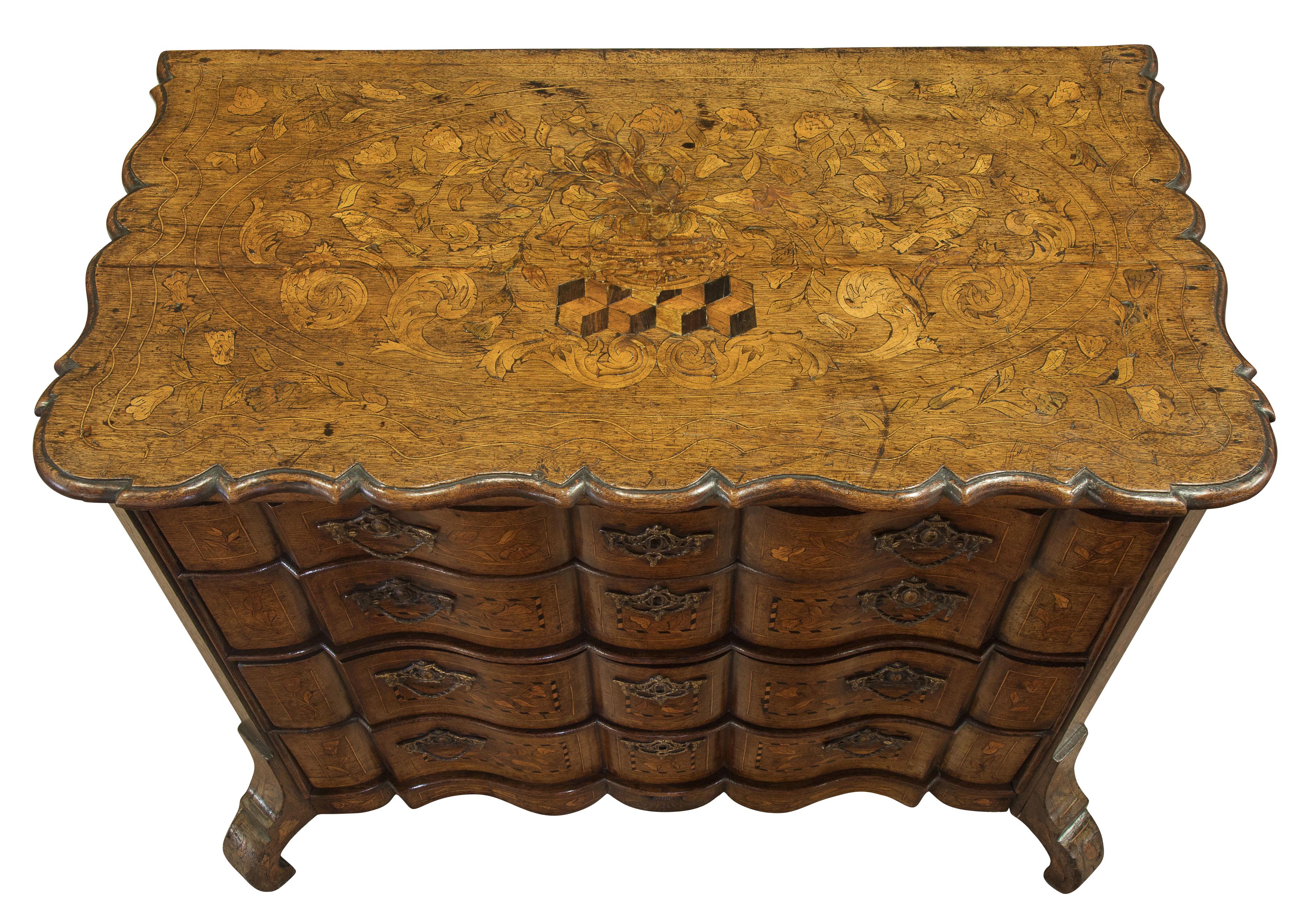 Walnut Dutch Bombe Chest of Drawers 18th Century For Sale