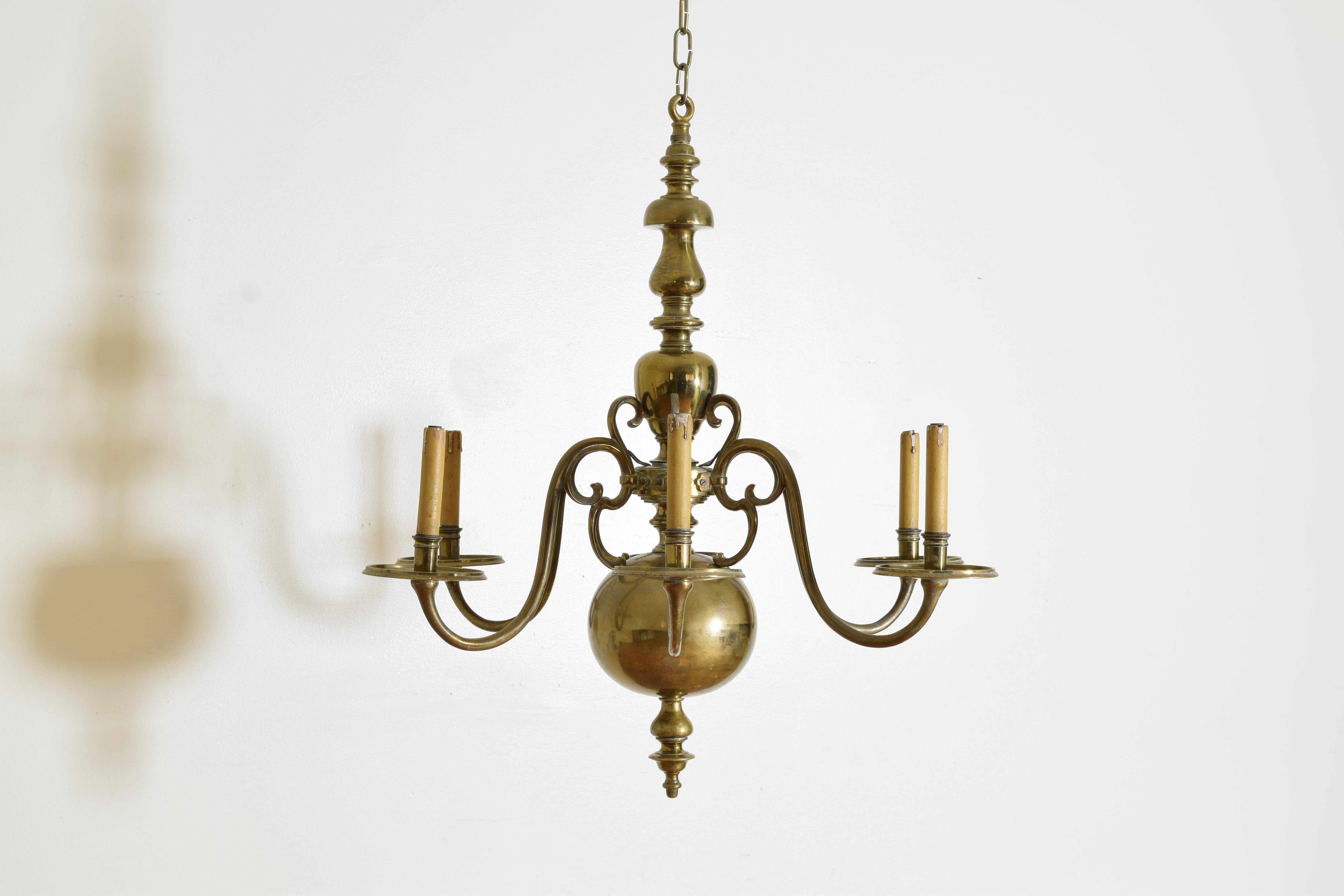 Baroque Dutch Brass 6-Light Chandelier, 1st half 19th century