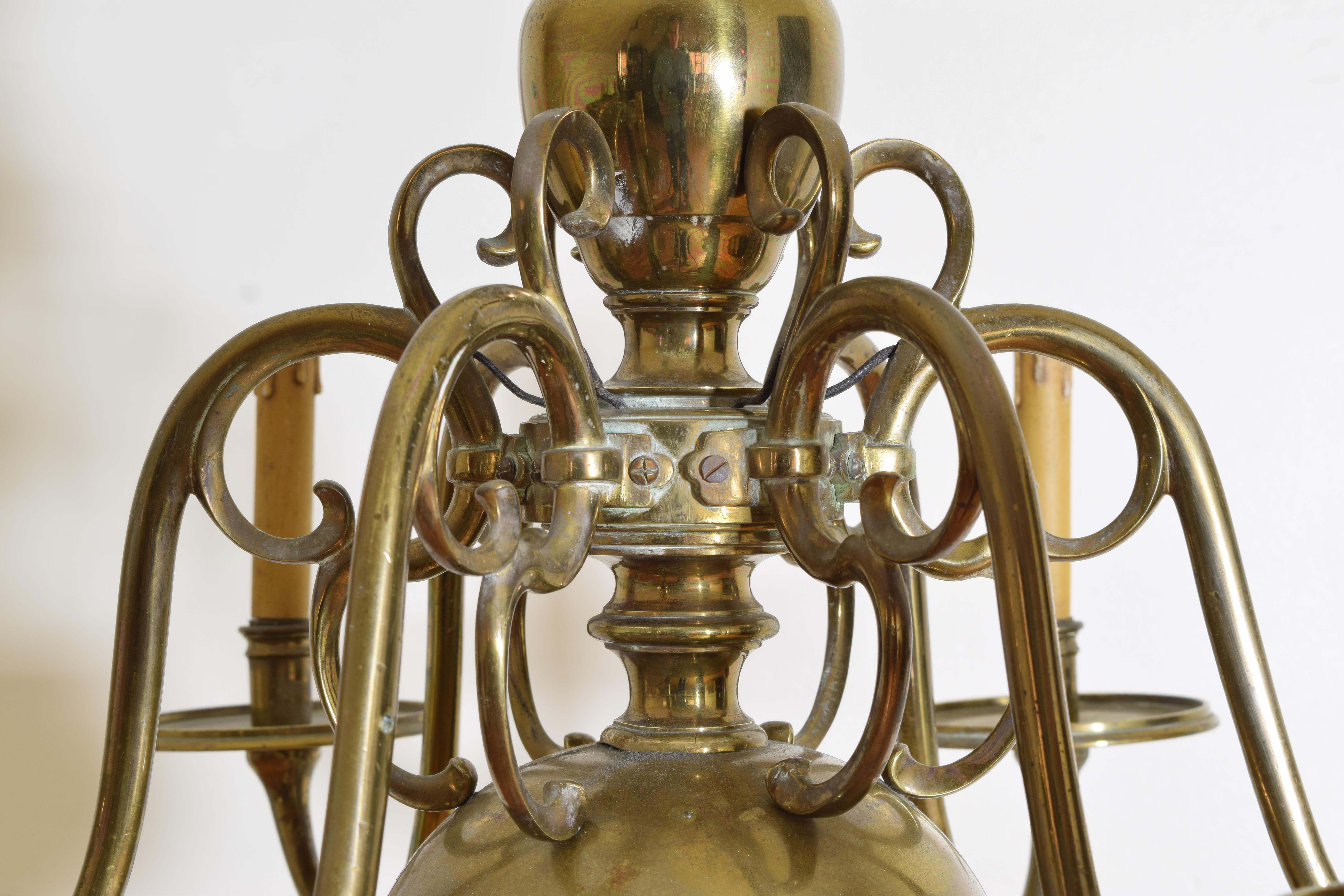 Mid-19th Century Dutch Brass 6-Light Chandelier, 1st half 19th century