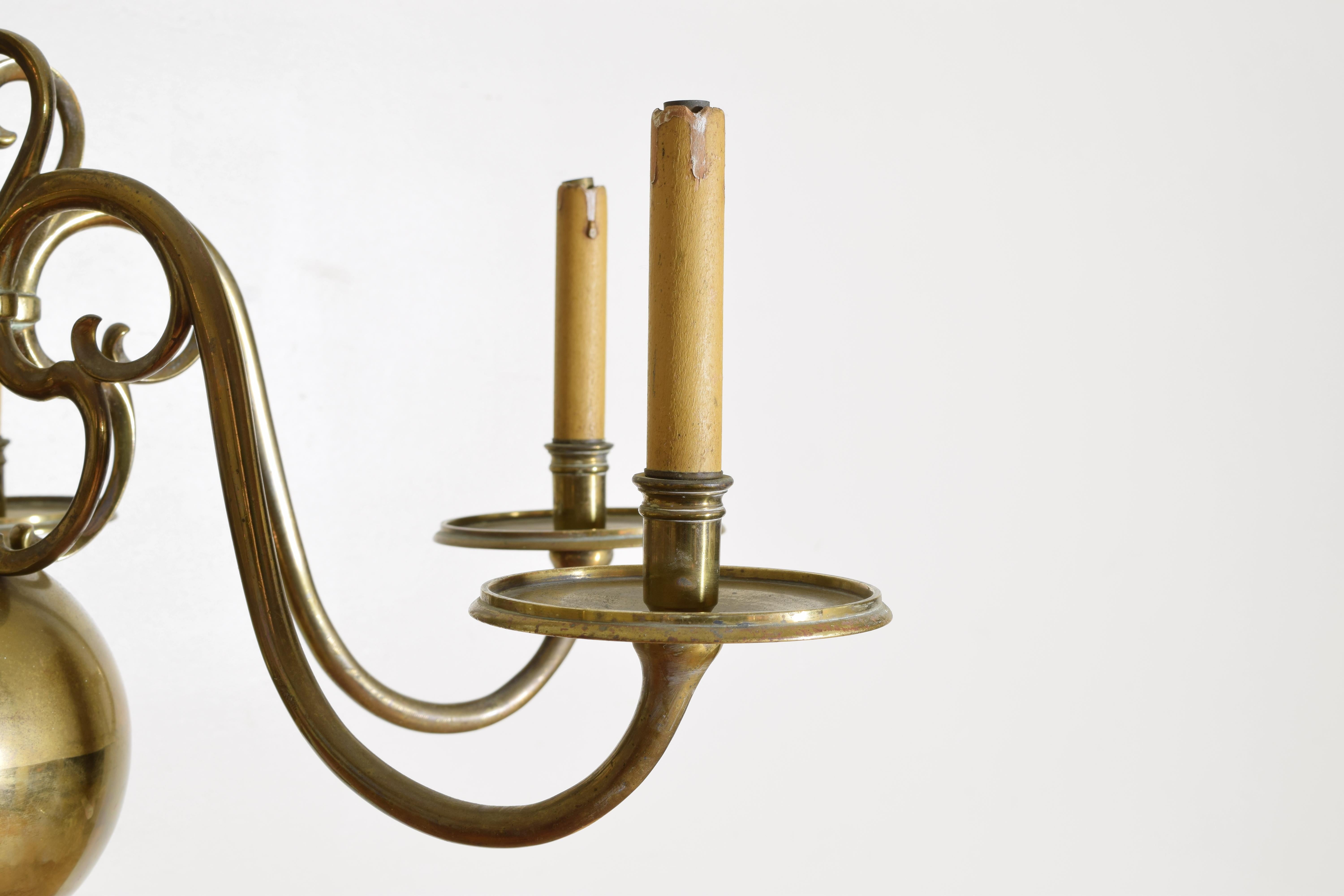 Dutch Brass 6-Light Chandelier, 1st half 19th century 2