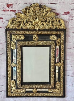 Dutch Brass and Ebonized Wood Mirror