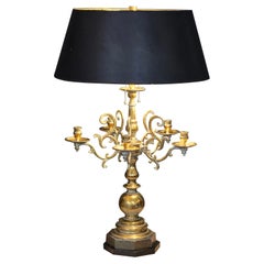 Dutch Brass Candelabra Lamp, Mid-18th Century, Mounted by Chapman