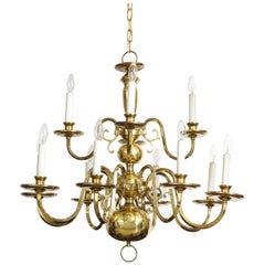 Dutch Brass Colonial 12-Arm Chandelier