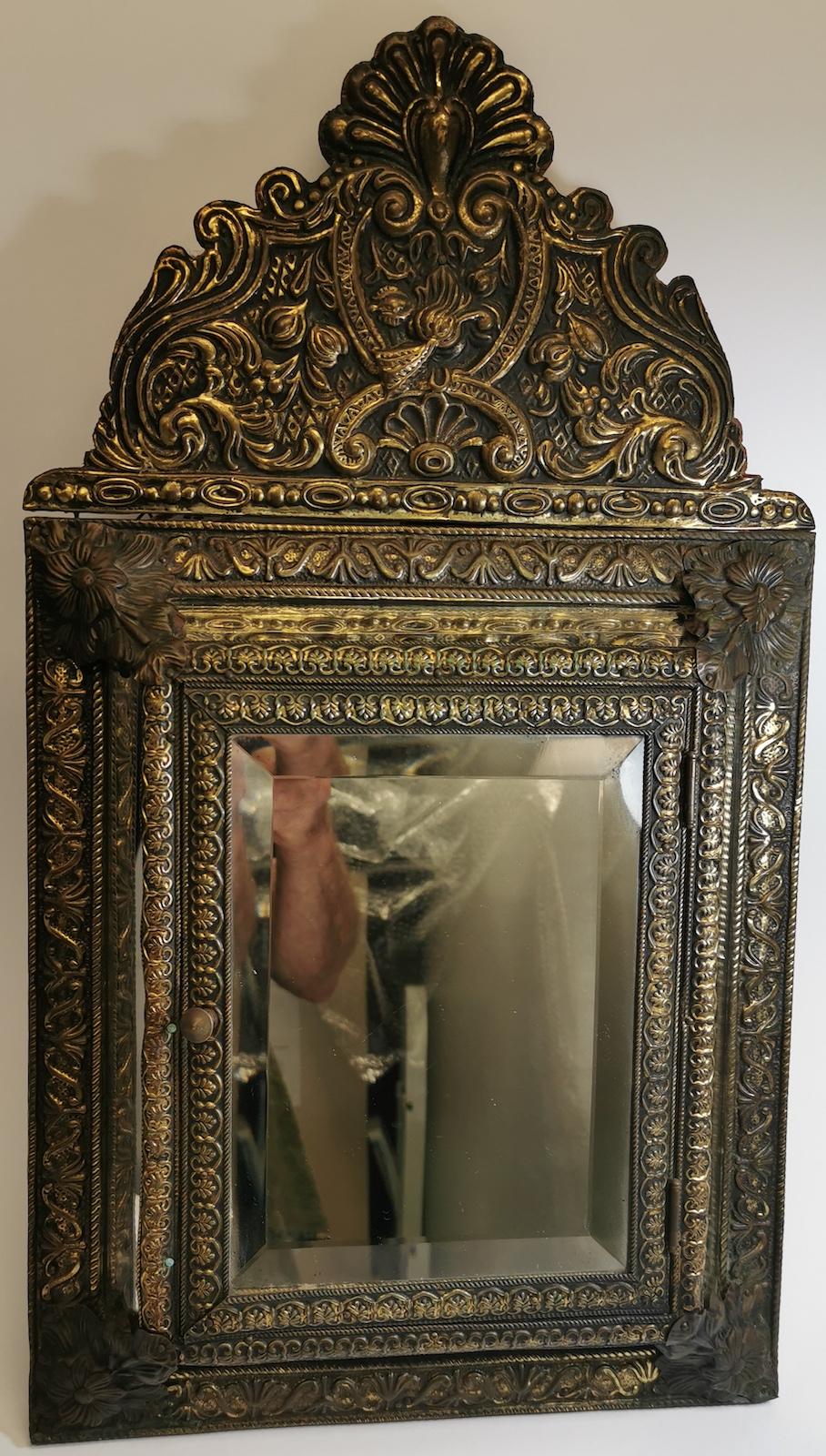 Victorian Dutch Brass Framed Mirror Cabinet For Sale