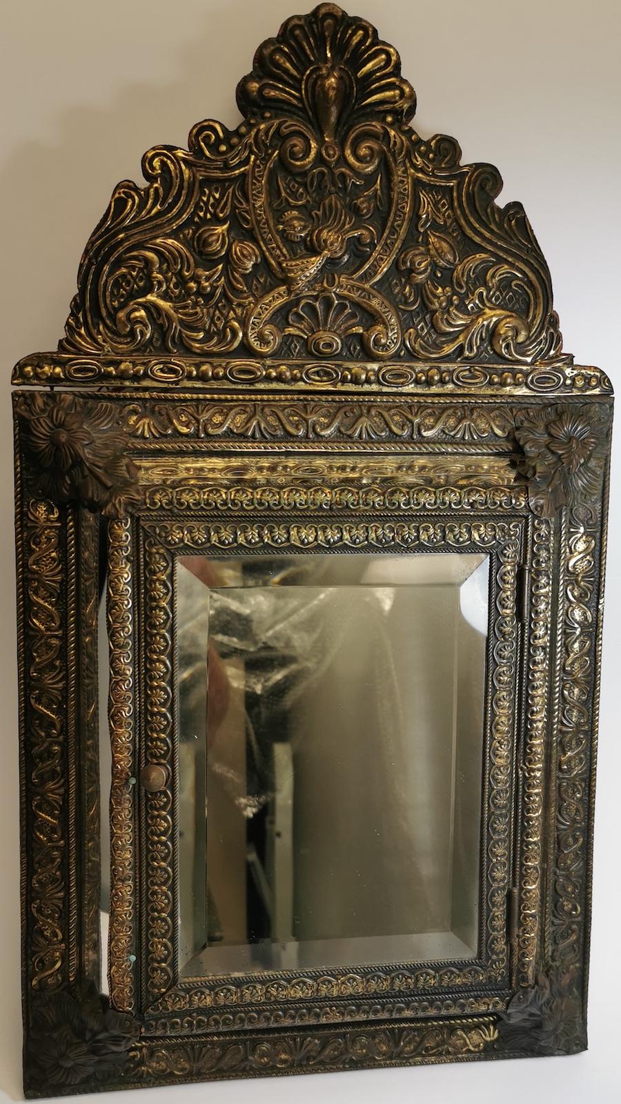 Machine-Made Dutch Brass Framed Mirror Cabinet For Sale