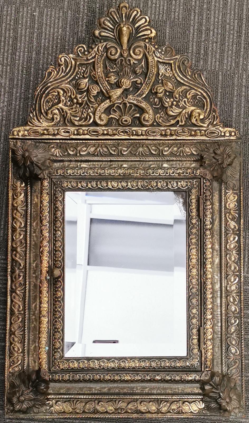 Dutch Brass Framed Mirror Cabinet In Good Condition For Sale In Paradise Point, Queensland